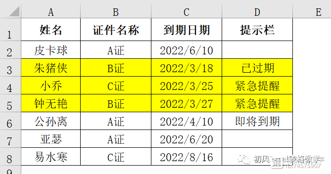 Excel中设置到期提醒，能提醒几天到期，还能改变填充色