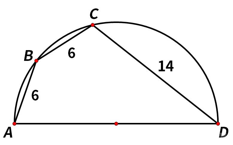 AB=BC=6，CD=14，求半圆直径AD长