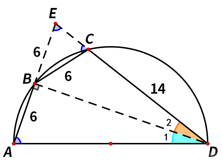 AB=BC=6，CD=14，求半圆直径AD长