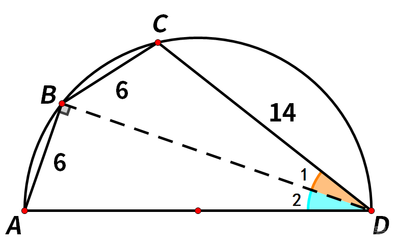 AB=BC=6，CD=14，求半圆直径AD长