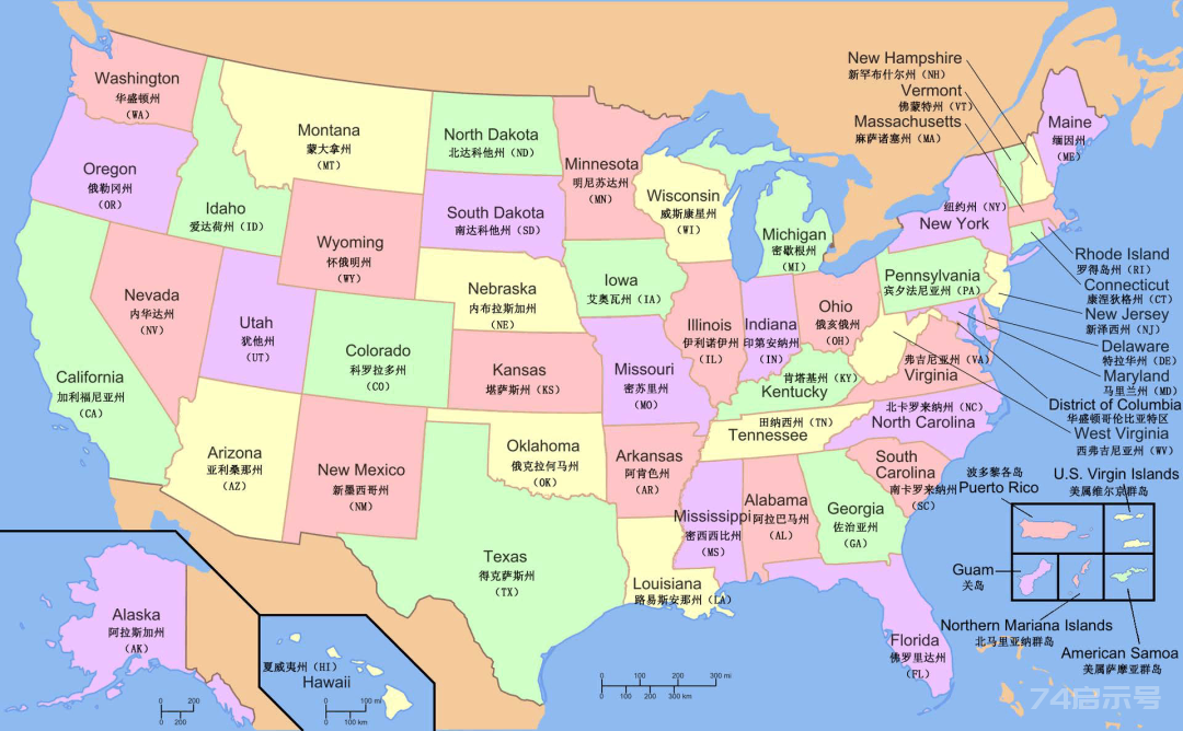美国政区分布图图片