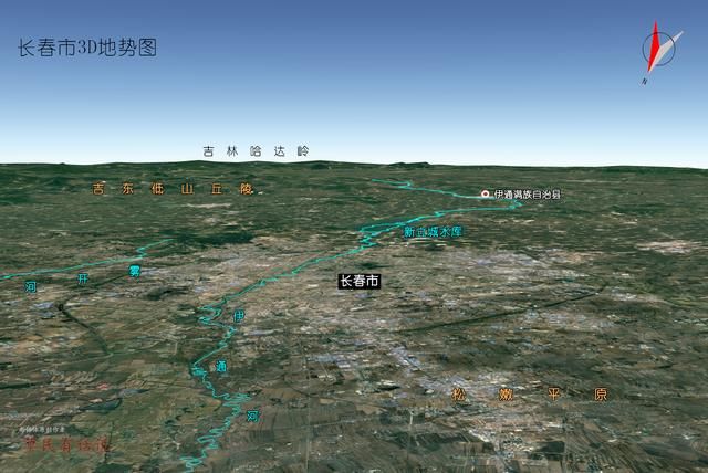 吉林省九大城市，高清3D地势图：长春、吉林、四平、松原、延边…