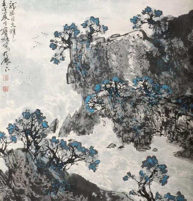 他的山水画——江碧鸟逾白，山青花欲燃