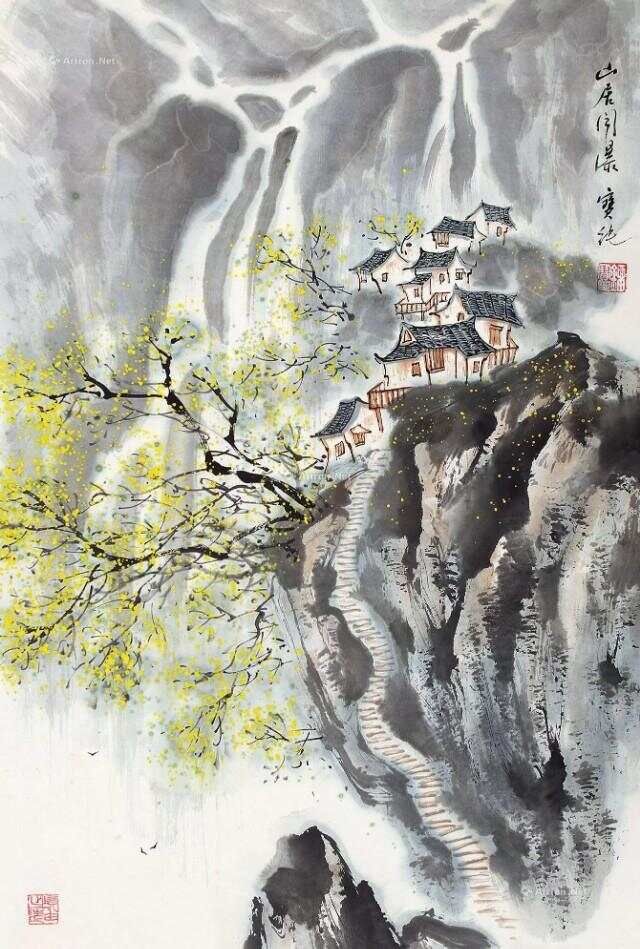 他的山水画——江碧鸟逾白，山青花欲燃