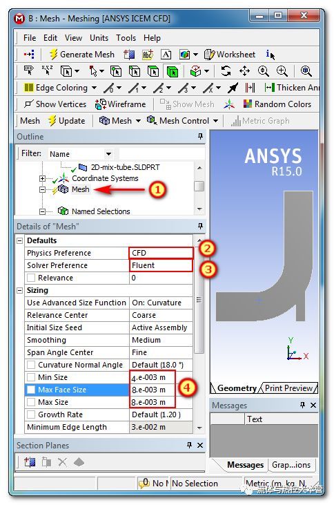 流体| ANSYS meshing 网格划分之 - 上手2 - 2D冷热水管网格划...