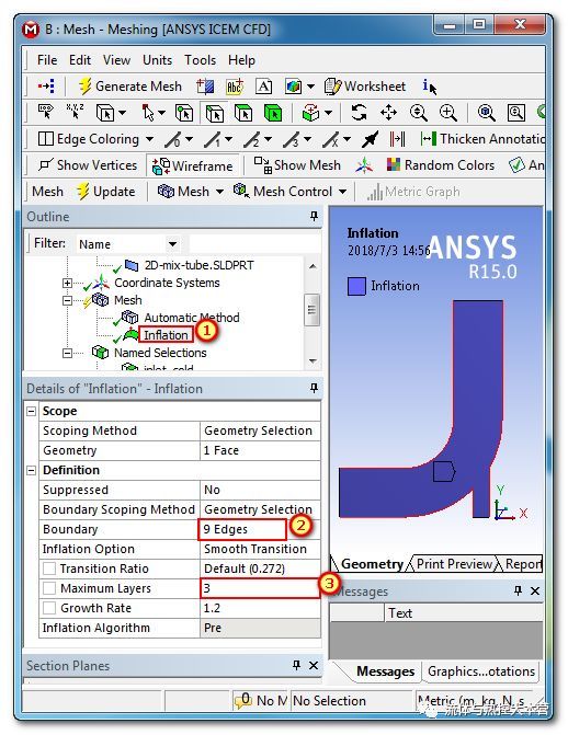 流体| ANSYS meshing 网格划分之 - 上手2 - 2D冷热水管网格划...