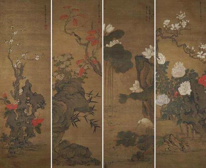陈洪绶：花鸟四屏